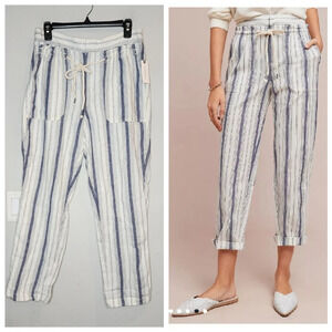 NWT Anthropologie Linen Cotton Seashore Striped Pants. Size 6. Blue white